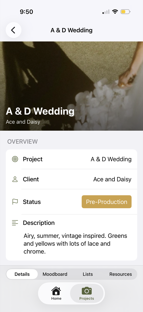 Wren project detail screen preview